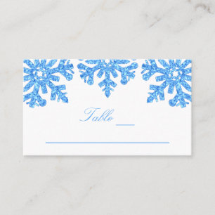 Cartão De Lugar Casamento no inverno Azul Floco de Neve