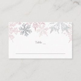 Cartão De Lugar Casamento no inverno Dusty Pink & Silver Snowflake