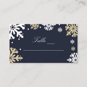 Cartão De Lugar Casamento no inverno marinho Azul Flocos de Neve