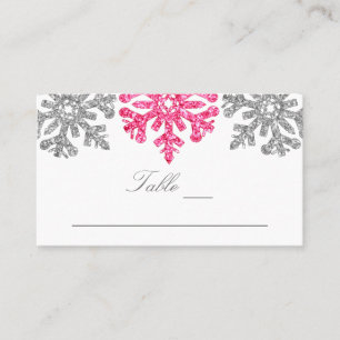Cartão De Lugar Casamento no inverno Silver Pink Snowflakes