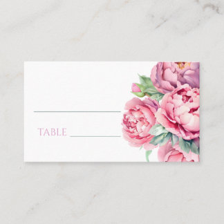 Cartão De Lugar Casamento por Aquarela de Peônias Rosa Escamosas