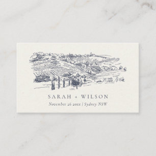 Cartão De Lugar Casamento Rustic Marinho Blue Winery Mountain Sket