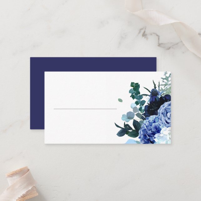 Cartão De Lugar Casamento Sofisticado com Azul Índigo e Azul  (Frente/Verso In Situ)