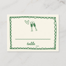 Cartão De Lugar Casamento Verde Colorido à Vintage Ilustrado