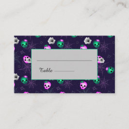 Cartão De Lugar Casas de crânios cor-de-rosa-neon e verde-brilhant