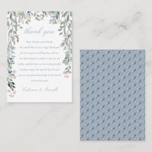 Cartão De Lugar Cascata Floral Azul Poeirento Obrigado Casamento