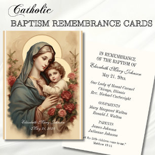 Cartão De Lugar Católico Batismo Mãe Religiosa Maria e Jesus