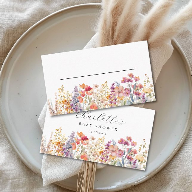 Cartão De Lugar Chá de fraldas de flor selvagem moderno (Custom Modern Wildflower Baby Shower Place Card)