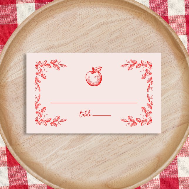 Cartão De Lugar Chá de fraldas de outono de outono de Mão da Apple (Apple Hand Drawn Fall Autumn Baby Shower Place Card)