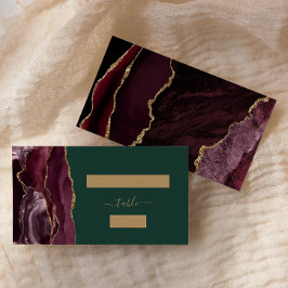 Cartão De Lugar Chic Burgundy Dourada Agate Green Wedding Escort