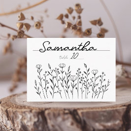 Cartão De Lugar Chic Elegant Wildflower Line Art Simples Personali