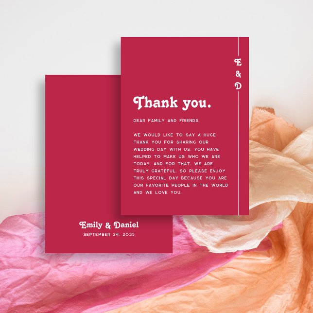 Cartão De Lugar Chic Retro Bright Hot Pink Casamento Obrigado (Criador carregado)