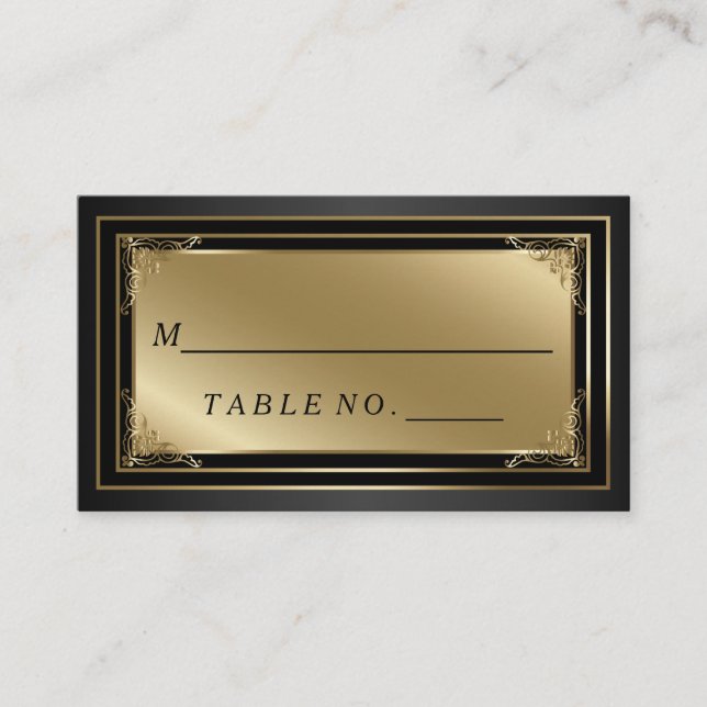 Cartão de lugar clássico de escolta Dourada e pret (Frente)