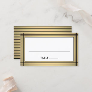 Cartão De Lugar Clássico Preto e Dourado Borda Elegante Acompanhan
