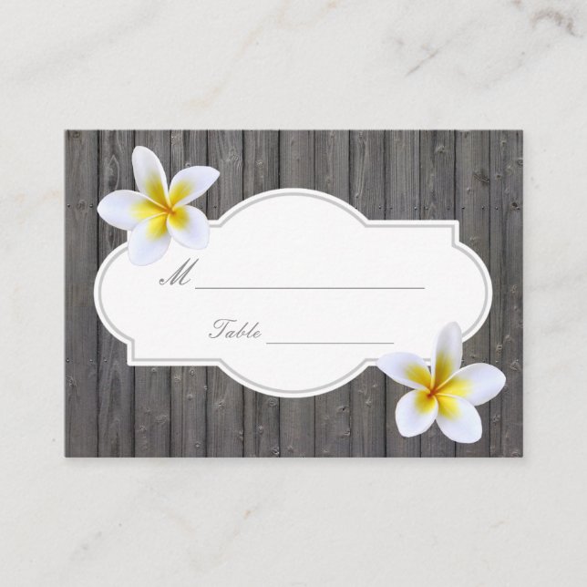 Cartão De Lugar Classy Plumeria Flowers Beach Weding Place Card (Frente)