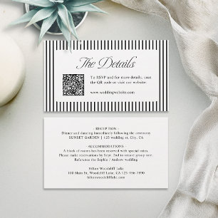 Cartão De Lugar Código QR Listrado Preto Detalhes de Casamento Sof