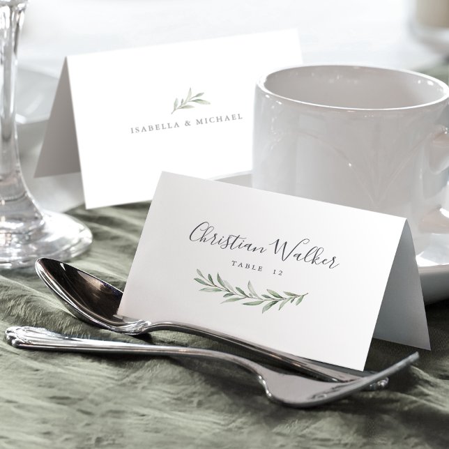 Cartão de lugar com caligrafia simples e folhagem  (Simple calligraphy rustic greenery Place Card)