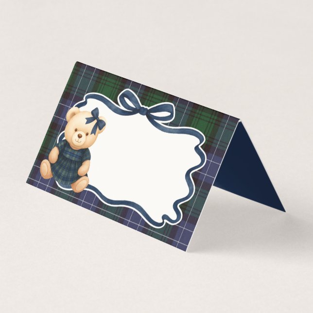 Cartão de lugar com laço de coquete Preppy Bear Xa (Frente)