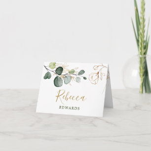 Cartão de lugar com vegetação em aquarela e floral