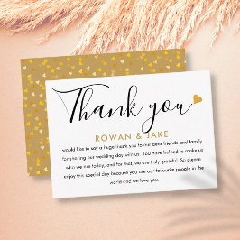 Cartão De Lugar Coração Dourado de Agradecimento de Casamento Chic