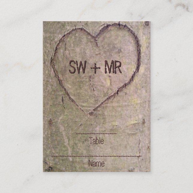 Cartão De Lugar Coração Gravado em Árvore, Natureza Romântica Pers (Frente)