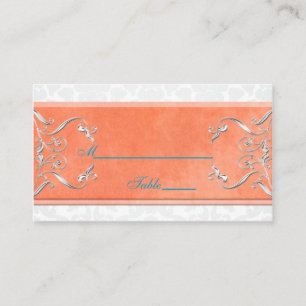 Cartão De Lugar Coral, Aqua, e damasco cinzento Placecards