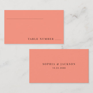 Cartão De Lugar Coral Pop Modern Minimalista de Casamento Simples