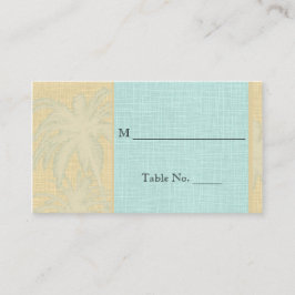Cartão De Lugar Cream Linen Blue Palm Trees Plantações