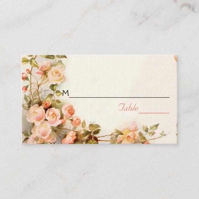 Cartão de lugar de assento de rosas românticos da  (Frente)