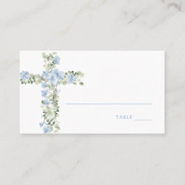 Cartão de Lugar de Batismo Floral Blue Cross Boy