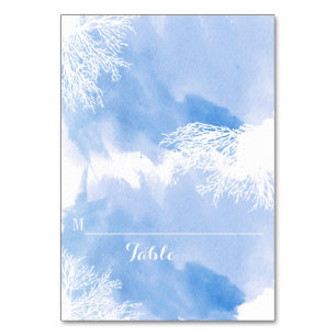 Cartão de lugar de casamento azul de recife de cor