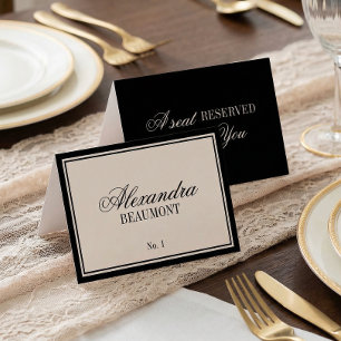 Cartão de lugar de casamento creme preto clássico 