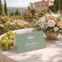 Cartão de lugar de casamento em verde sálvia antig