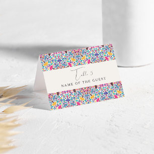 Cartão de Lugar de Casamento Floral Caprichoso Azu