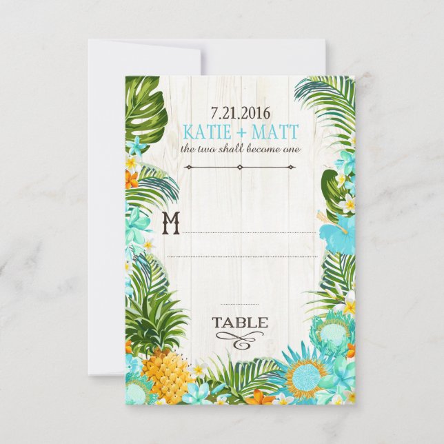 Cartão de lugar de casamento havaiano Luau praia r (Frente)