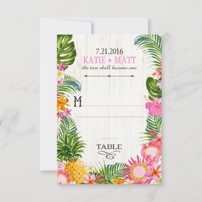 Cartão de lugar de casamento havaiano Luau praia r (Frente)