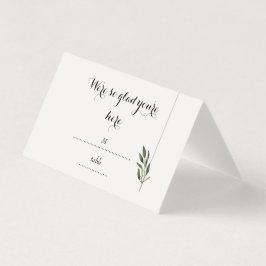 Cartão de lugar de casamento minimalista verde ele