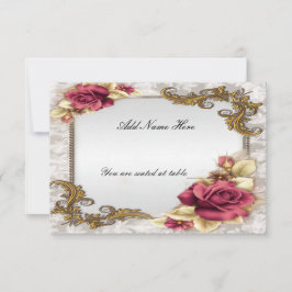 Cartão de lugar de mesa de rosas vermelhas elegant
