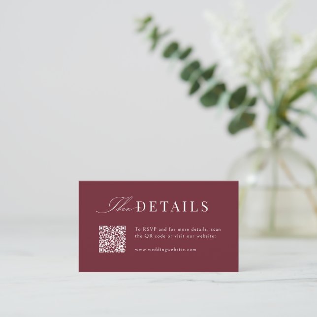 Cartão De Lugar Detalhes do Código QR do Script Burgundy Simples e (Em pé/Frente)