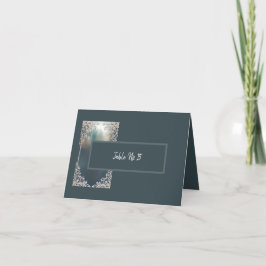 cartão de lugar do ornamentado deco de arte azul e