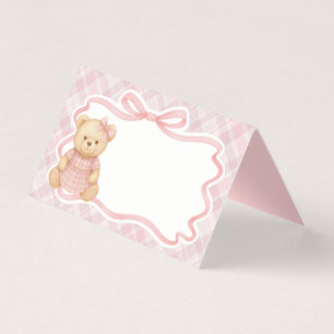 Cartão de lugar do Urso com Laço Coquete Rosa Xadr