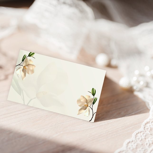 Cartão de Lugar Dobrado da Magnólia Oriental Elega (Elegant Oriental White Magnolia Folded Place Card)