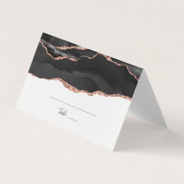 Cartão de lugar dobrado glitter preto elegante ros
