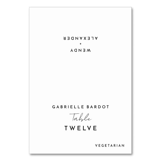 Cartão de Lugar dobrável de Script Moderno Branco (Frente)