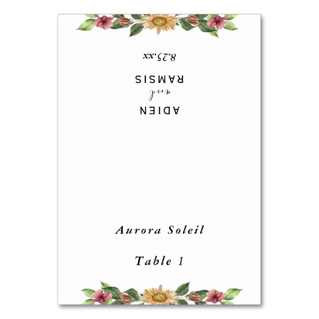 Cartão de Lugar dobrável para Casamento de Girasso (Frente)
