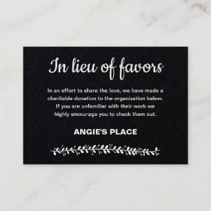 Cartão De Lugar Donação De Caridade Negra Em Vez Do Casamento Favo