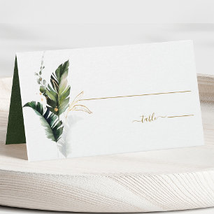 Cartão de Lugar Dourado de Casamento Verde de Fol