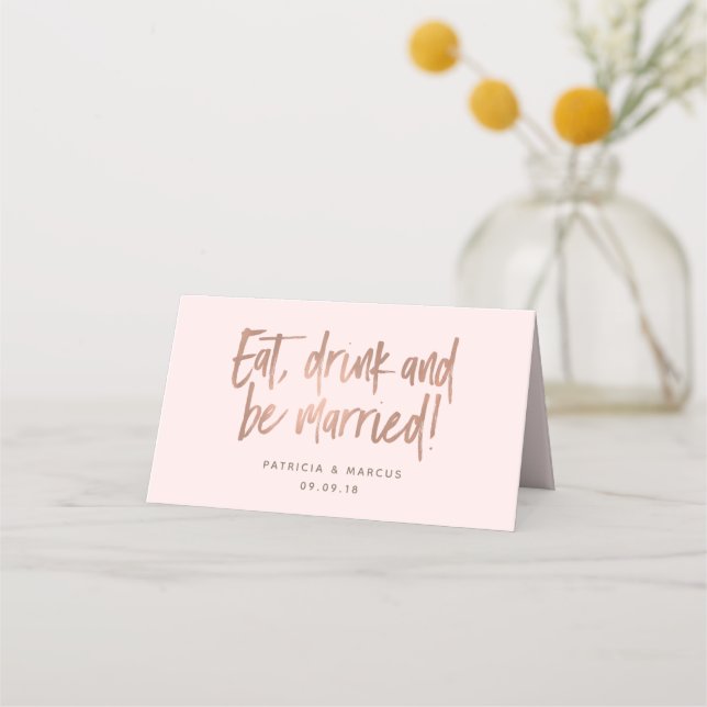 Cartão de Lugar Dourado para Rosa de Pincel Modern (Frente)