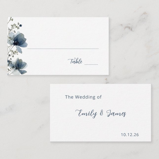 Cartão De Lugar Dusty Blue Botanical Wedding (Frente/Verso)