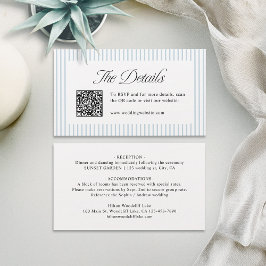 Cartão De Lugar Dusty Blue Striped QR Code Classy Wedding Details
